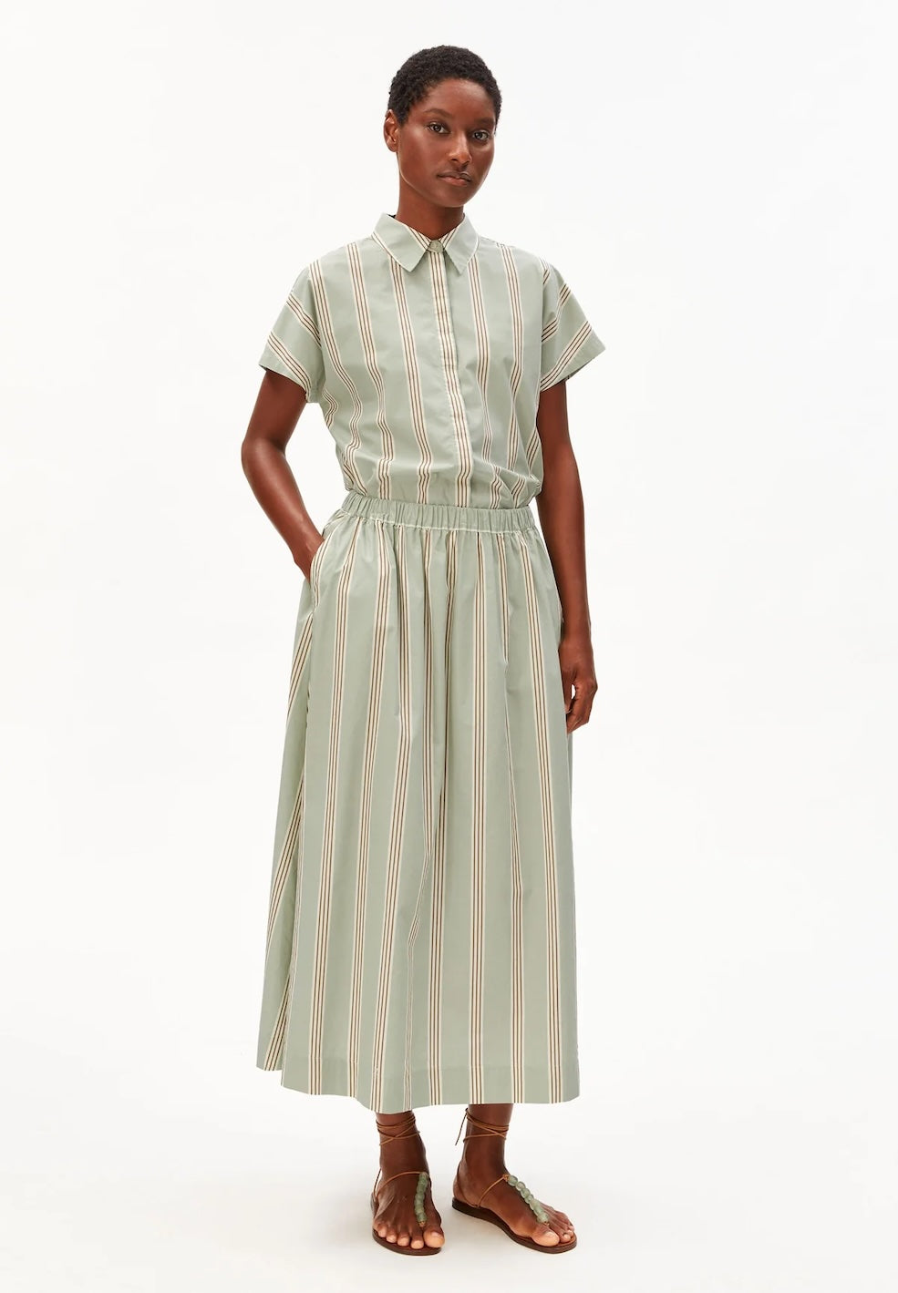 Stripe A-Line Midi Skirt