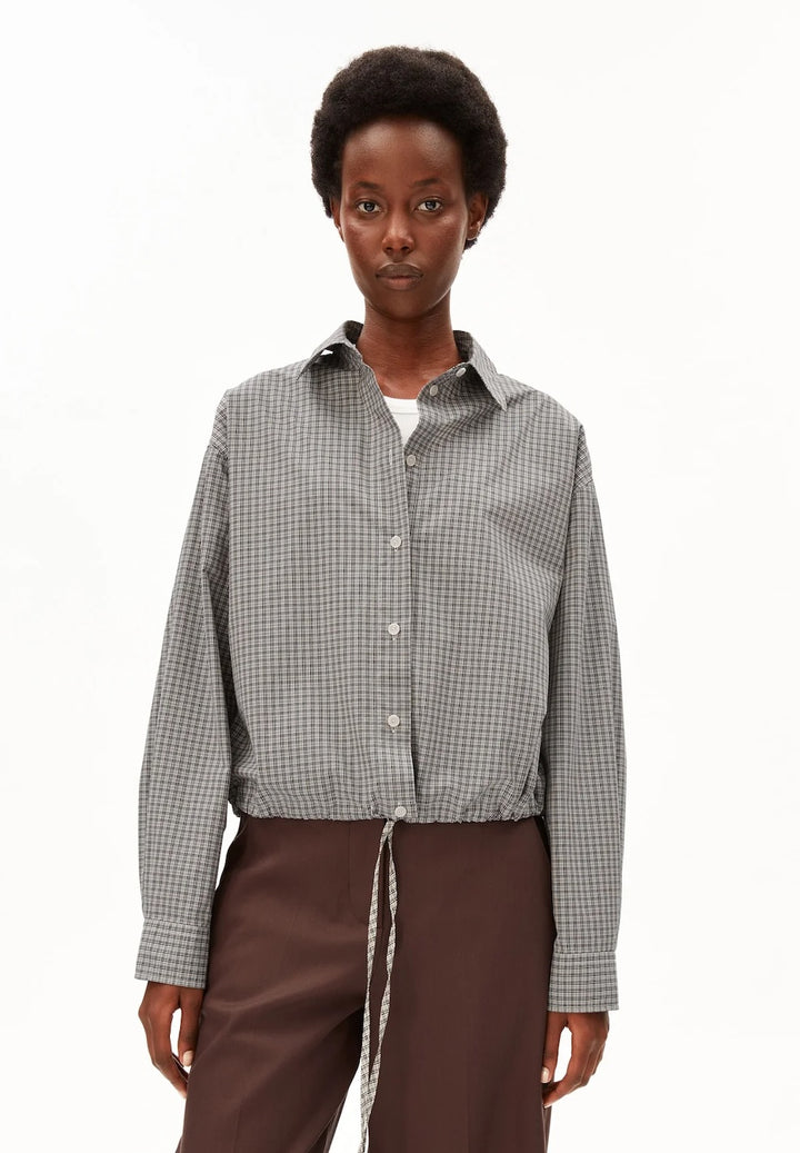 Mini-Check Drawstring Blouse