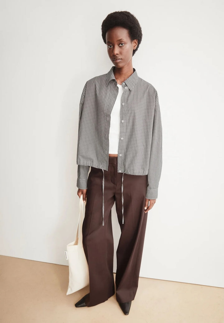 Mini-Check Drawstring Blouse
