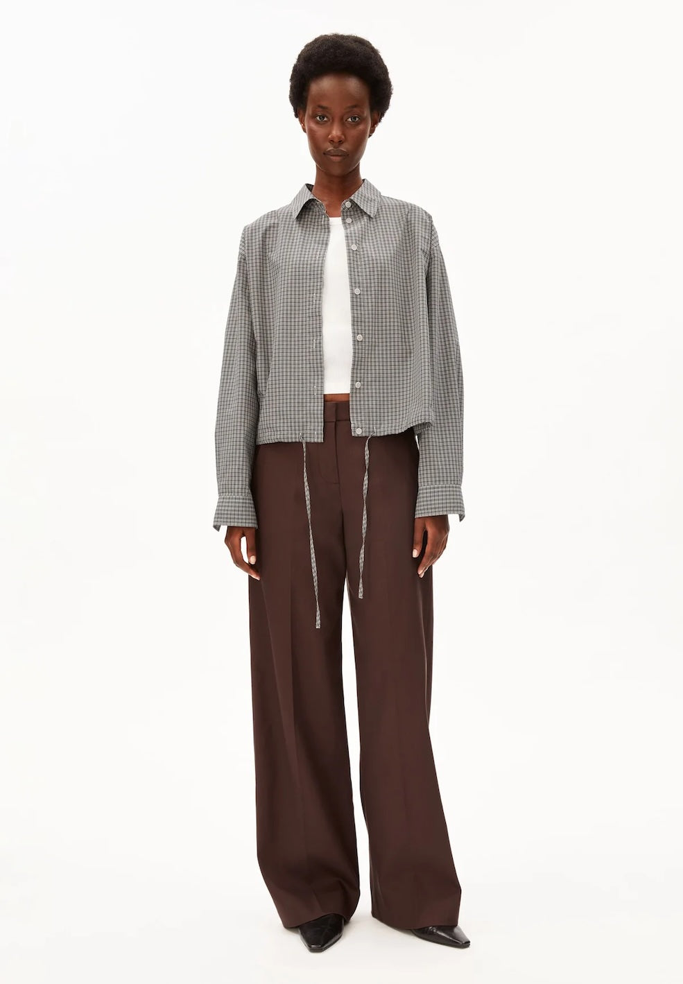 Mini-Check Drawstring Blouse